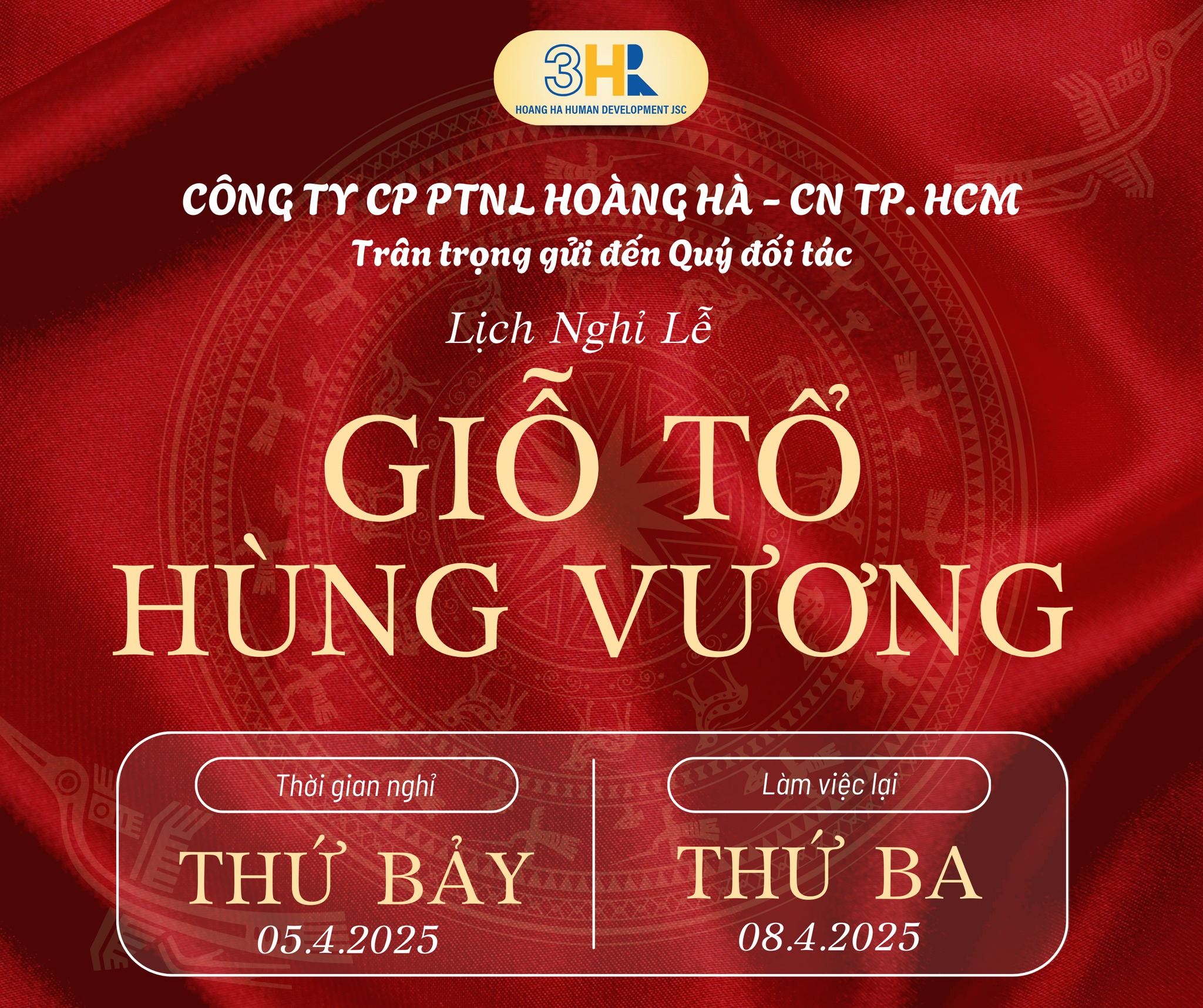 THÔNG BÁO NGHỈ LỄ GIỖ TỔ HÙNG VƯƠNG NĂM 2025