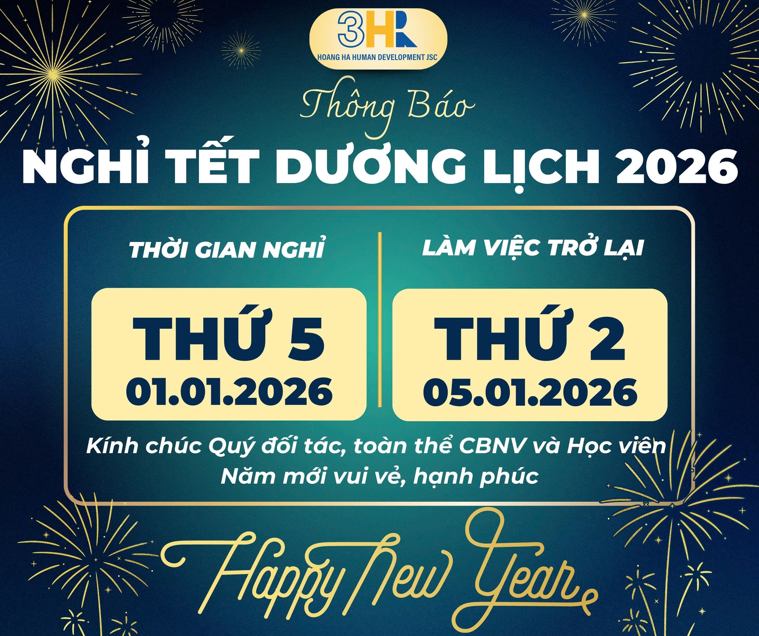 THÔNG BÁO NGHỈ TẾT DƯƠNG LỊCH 2026