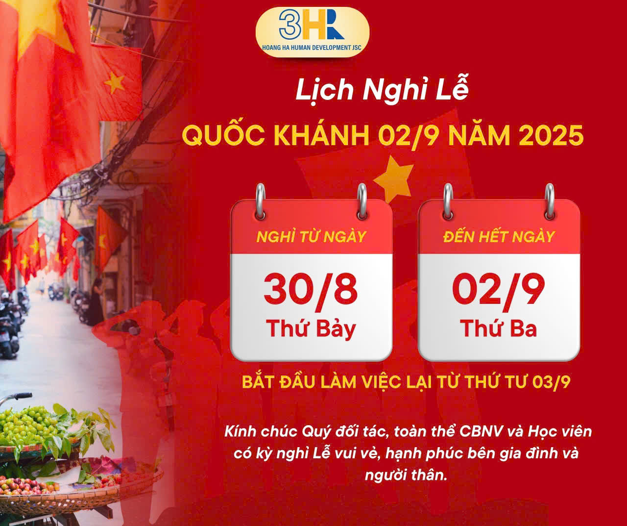 Thông báo lịch nghỉ lễ Quốc khánh 2/9